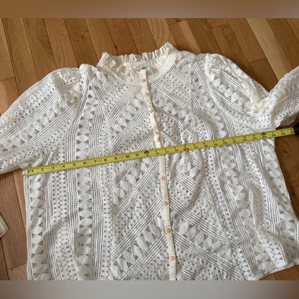 By Anthropologie Cream Lace Knit Ruffled Button Up Blouse Victorian Peasant 22W - Picture 6 of 9